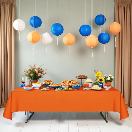 Disposable Orange Paper Tablecloth for Rectangle Tables 54x108 Inches - Waterproof, 6 Pack