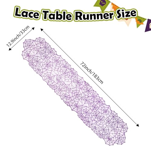 Halloween Table Runner 72x13 Inch Purple Lace Spider Web Decor for Festive Dining