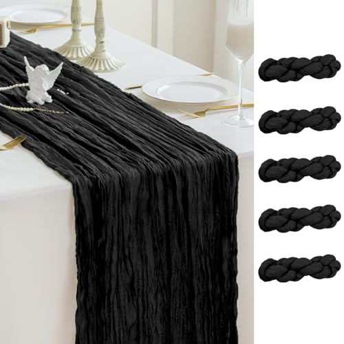 Black Cheesecloth Table Runner 10ft Set of 5 for Fall Wedding Halloween Thanksgiving
