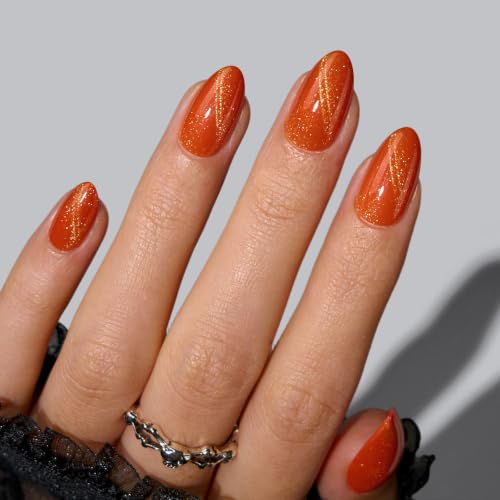 BTArtbox Halloween Press On Nails Hellfire Short Almond Cat Eye 32Ct - Variation A5-Hellfire