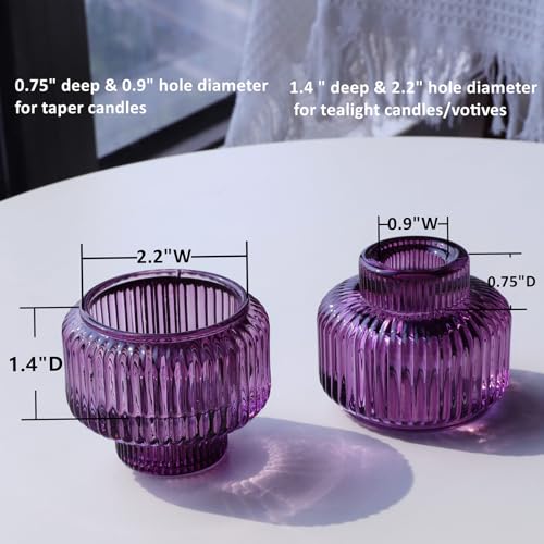 Purple Candlestick Holders Set of 4 - Vintage Glass Taper Candle Holders for Halloween Thanksgiving Christmas Fall Weddings