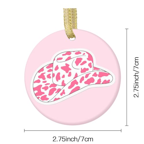 Pink Cowgirl Hat Christmas Ornament Ceramic Pendant Holiday Decor Gift