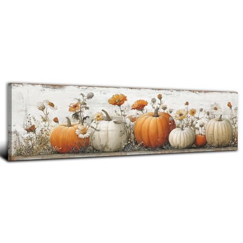 Pumpkin Wall Art Canvas - Fall Farmhouse Decor, 14x48 Inches - Pumpkin01