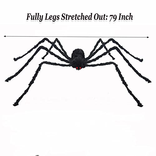 Giant Halloween Spider Decor 79 Inch Black Hairy Outdoor Indoor Props - 2 Pack