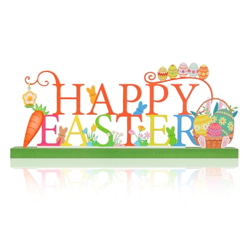 Easter Metal Holiday Table Sign Decor - Happy Easter Bunnies & Spring Charm - KHJCXS