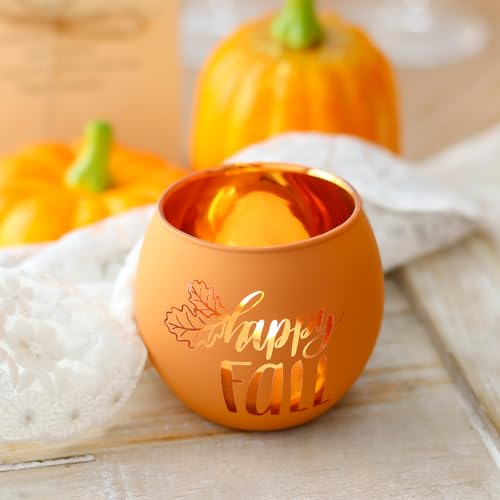Fall / 6 Pumpkin Glass Votive Candle Holders for Thanksgiving & Fall Decor