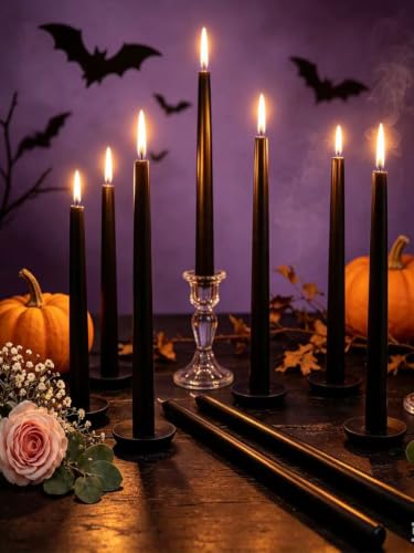 Black Taper Candle Set - 36 Unscented 10 Inch Dripless Candles for Weddings