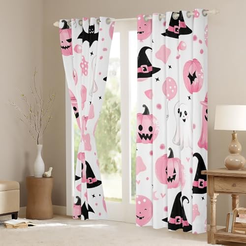 Halloween Blackout Curtains 42 x 84 Inch - Pink White, Pack of 2