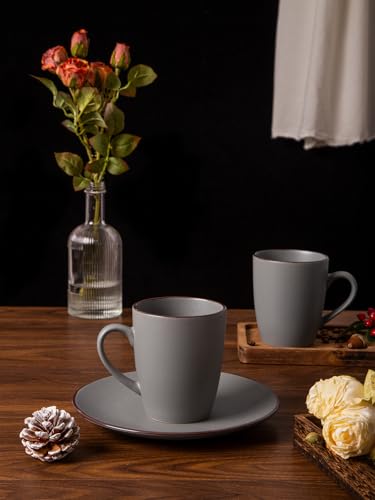 Dark Grey 4-Piece 12oz Coffee Mug Set - Handle Drinkware for Tea, Cocoa, Milk
