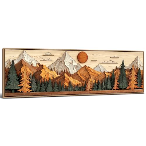 48 Inch Boho Mountain Wall Art Framed Canvas Landscape Sunset Nature Forest