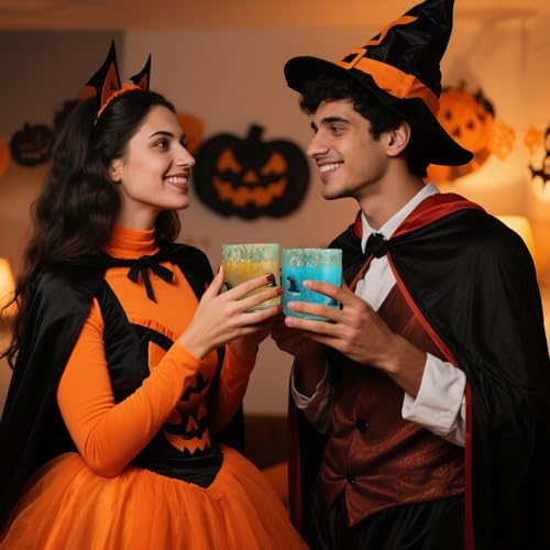 Halloween Witch Hat Glass Cups Set - 14oz Double-Layer Drinkware, Party & Gift