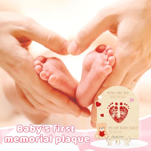 Baby's First Valentine's Day Footprint Art Card - Bear Keepsake Sign