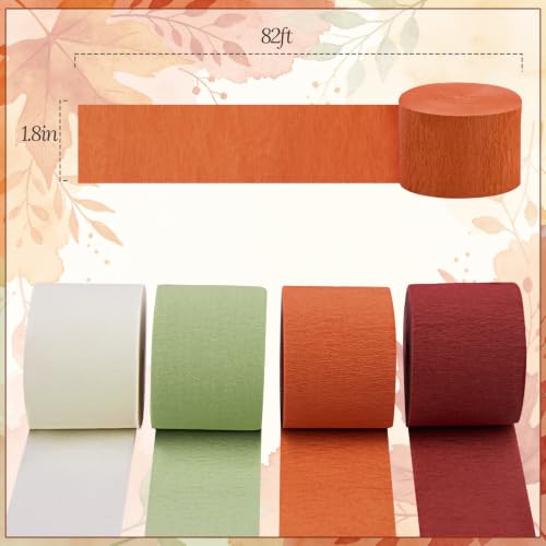 Fall Sage Rust Party Decorations - 8 Crepe Paper Streamers for Autumn Celebrations