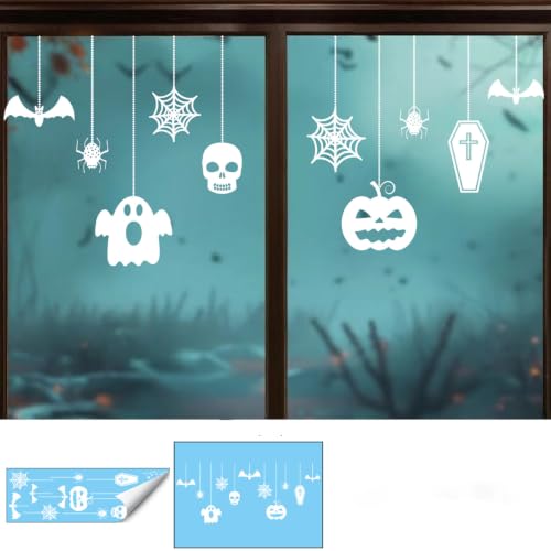 Halloween Window Clings Hanging Ghost Skull Decals - Styl 24