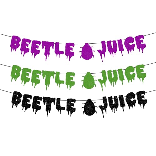 Halloween Party Banner Decorations Glitter Beetle Theme Pre-Strung Banner for Kids Adults
