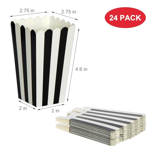 Black Striped Popcorn Boxes 24 Pack - Carnival Party Supplies