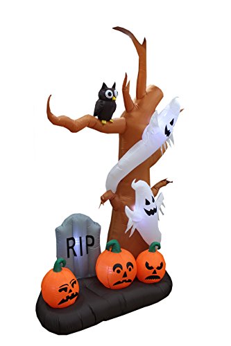 9 FT Halloween Inflatable Tree with Ghosts, Pumpkins, and Owl - Spooky Yard Decoration
