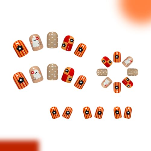 Fall Halloween Short Square Press On Nails with Orange Design - Variation of THIS listing