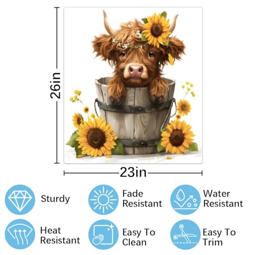 Sunflower Highland Cow Dishwasher Magnet Cover A-52 - Reusable Fridge Decor
