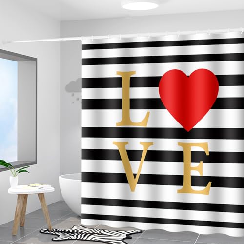 Bathroom Shower Curtain Waterproof Red Love Hearts with Hooks 72x72 Inch - Variation of THIS listing