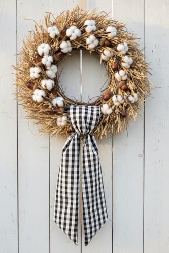 Black White Plaid Wreath Sash - Halloween Modern Wedding Party Bow Ribbon - Black White Variation