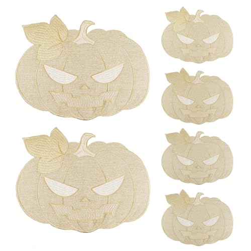 Halloween Pumpkin Placemats Set of 6 - Fall Table Decorations for Harvest Party