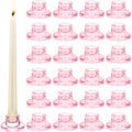 24 Pink Glass Taper Candle Holders Set – Short Candle Stick Decor for Weddings & Home