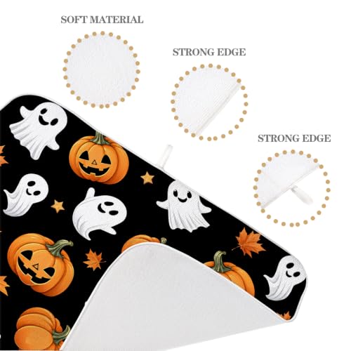 Halloween Dish Drying Mat 18x24 Inch Ghost Pumpkin Black Fall Decor Absorbent Kitchen Pad - Variations Available