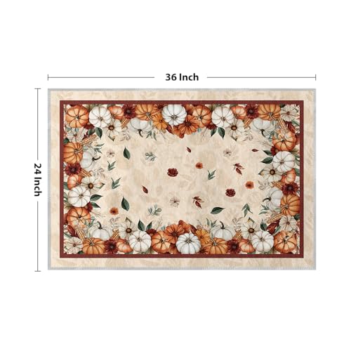 Artoid Mode Fall Pumpkins Floral Door Mat 2x3 Feet Beige - Seasonal Home Decor