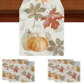 Fall Table Runner and Placemats Set of 5 - Pumpkin Leaves Linen 13x72 Inch