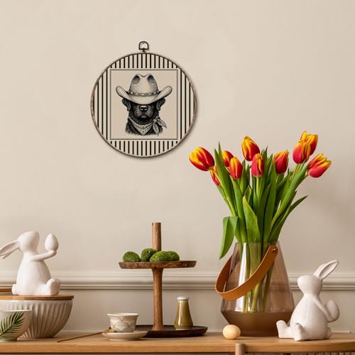 Rustic Western Cowboy Black Lab Round Wall Art - Animal Variation 38, 10x10in