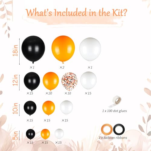 Black White Orange Balloon Arch Kit - 154pcs Halloween Birthday Decor - Variation: Black White Orange