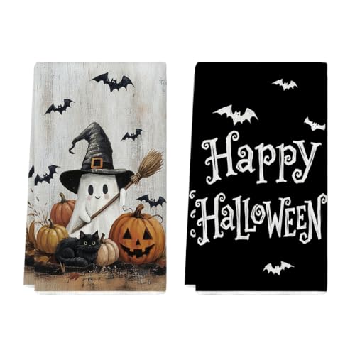 Halloween Kitchen Towels Set of 2 - Ghost Happy Fall Decor 18x26 Inches