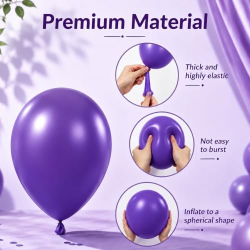 Dark Purple Balloons Set with Metallic & Confetti Options - 100pcs Balloon Decorations