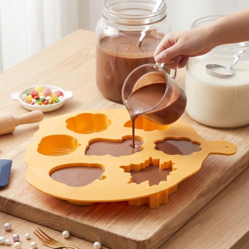 Fall Harvest Silicone Chocolate Molds - 7 Cavity Pumpkin Squirrel Leaf Acorn