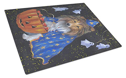 Sheltie Halloween Witch Glass Cutting Board Large Decorative Kitchen Chopping Board - Caroline's Treasures