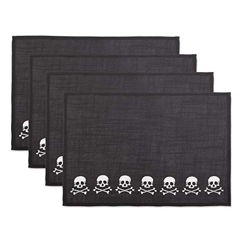 Halloween Skull & Bones Placemats Set - 13x19 Inch, Reusable & Washable Cotton, 4 Pieces - Variation of THIS listing