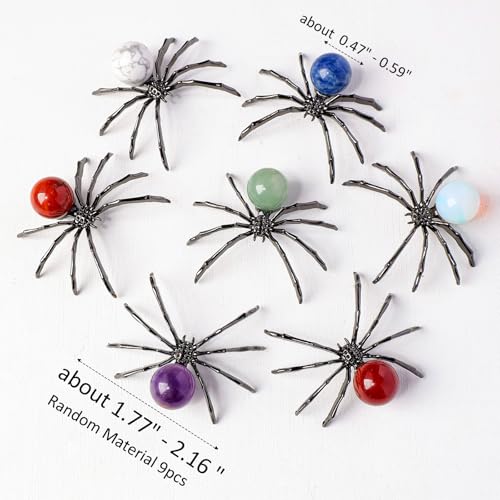 Handmade Spider Crystal Ball Figurine Set - Gothic Decor with Black Alloy Base, 9pcs, 1.77-2.16 Inches Variation of THIS listing