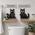 Black Cat Wall Art Set of 4 - Fun Bathroom Decor with Slogans - Variation: Bathroom Black Cat
