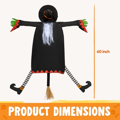 Outdoor Halloween Witch Decoration - Crashing Witch with White Hair, 60 Inches, for Tree, Porch, Yard
