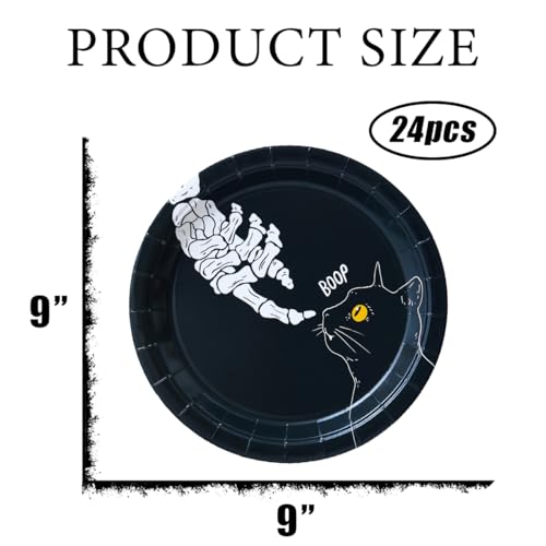 Halloween Party Paper Plates 24 Pack - Skeleton Hand Design, 9x9 Inches