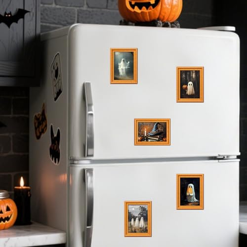 Halloween Fridge Magnets with Ghost & Cat Designs - Style 7 - 5 Pcs