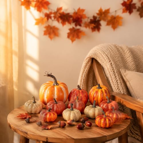 Mini Faux Pumpkins Set for Fall Halloween Thanksgiving Decor - 21 Pcs