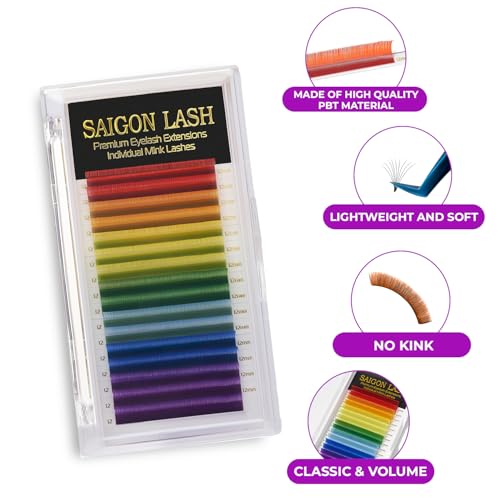 Rainbow C Curl Lash Extensions - 0.07mm Thickness, 8mm Length, Classic Volume