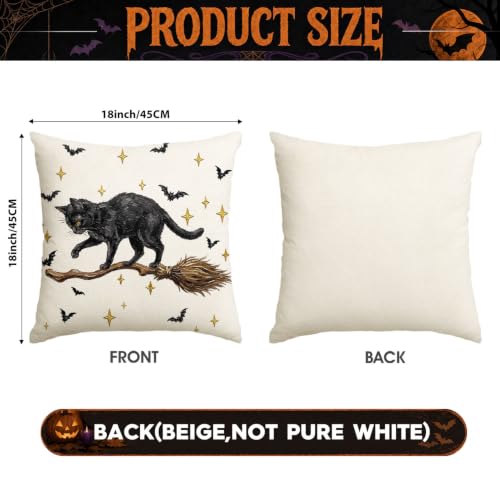 Halloween Black Cat Throw Pillow Cover Set of 2 18x18 Inches - Durable Polyester