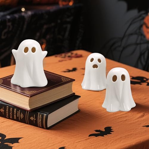 Cute Ghost Light Up Halloween Decor - White 2 Pack Ceramic LED Lanterns