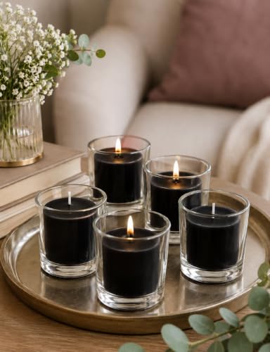 Black Votive Candles 24 Pack - 12 Hour Unscented Tea Lights for Weddings Parties Halloween
