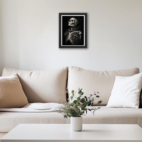 Skeleton Wall Art Canvas - Gothic Skeleton Skull Framed Decor 10x8