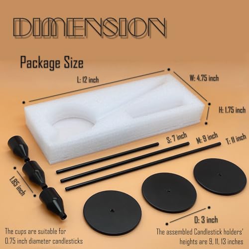 Matte Black Candlestick Holders Set - 3 Pack, 9-13 Inch Modern Table Decor