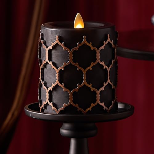 Flickering Flameless LED Candle with Timer - Black Gothic Pillar Light